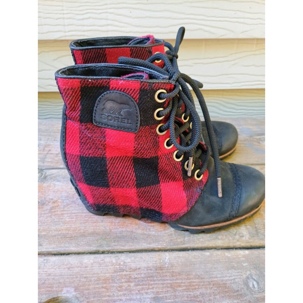 Womens Sorel PDX Buffalo Plaid Wedge Heeled Ankle Boots Booties Size 7